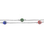 Protection Amulet Minimalist Multi Color Evil Eye Anklet Ankle Bracelet Yellow Gold Plated Sterling Silver Chain 9-10 Inch Adjustable - Image 3