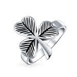 Celtic Lucky Shamrock Clover Band Ring Oxidized .925 Sterling Silver