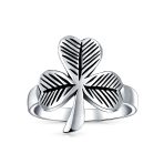 Celtic Lucky Shamrock Clover Band Ring Oxidized .925 Sterling Silver - Image 2