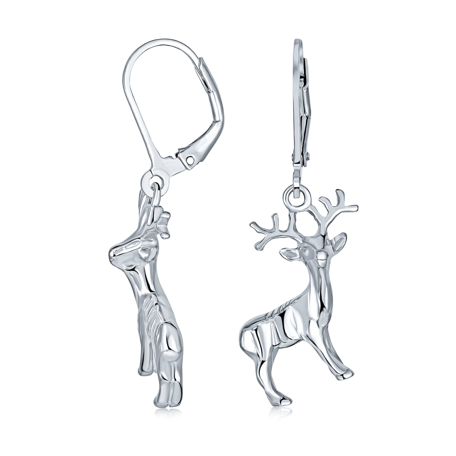 silver-antler-dangle-earrings-pmr-e12166_1 Hunter Christmas Reindeer Dangle Earrings Elk Moose Antelope Design Silver - Image 1