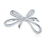 Winter Wedding Blue Crystal Bridal Statement Ribbon Bow Brooch Pin Silver Plated - Image 2