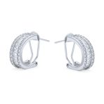 Wedding Bride Baguette CZ Stud Earrings Half Hoop Shrimp Style Omega Back Silver - Image 2