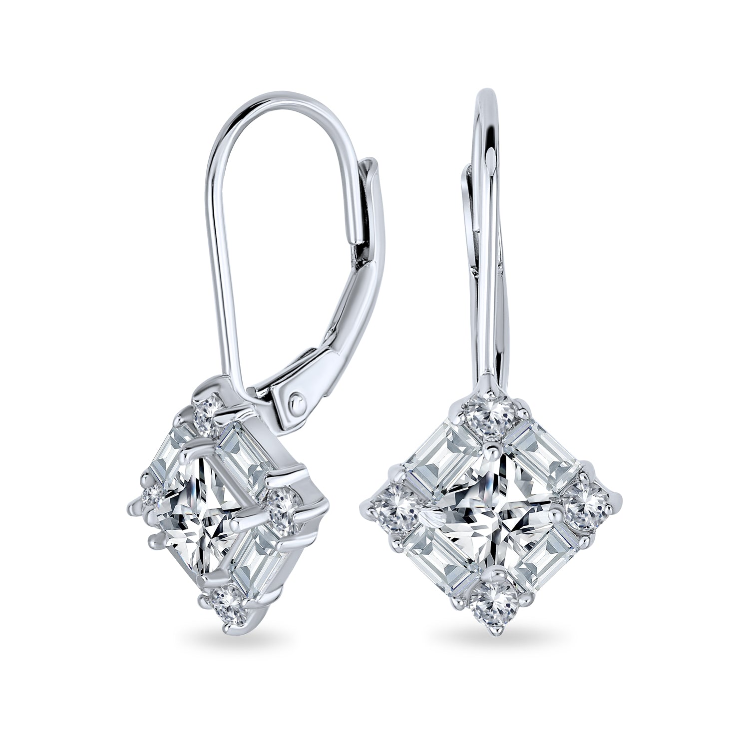 silver-baguette-deco-earrings-cz-pk-le40_1 Deco Style CZ Baguette Lever back Drop Earrings Prom Sterling Silver - Image 1