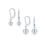 Set of 2 Round Dangle Drop Ball Earrings 6MM 8MM Leverback