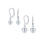 Set of 2 Round Dangle Drop Ball Earrings 6MM 8MM Leverback