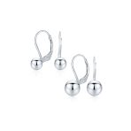 Set of 2 Drop Ball Earrings Silver 6MM 8MM Bead Leverback