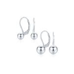 Set of 2 Drop Ball Earrings Silver 6MM 8MM Bead Leverback