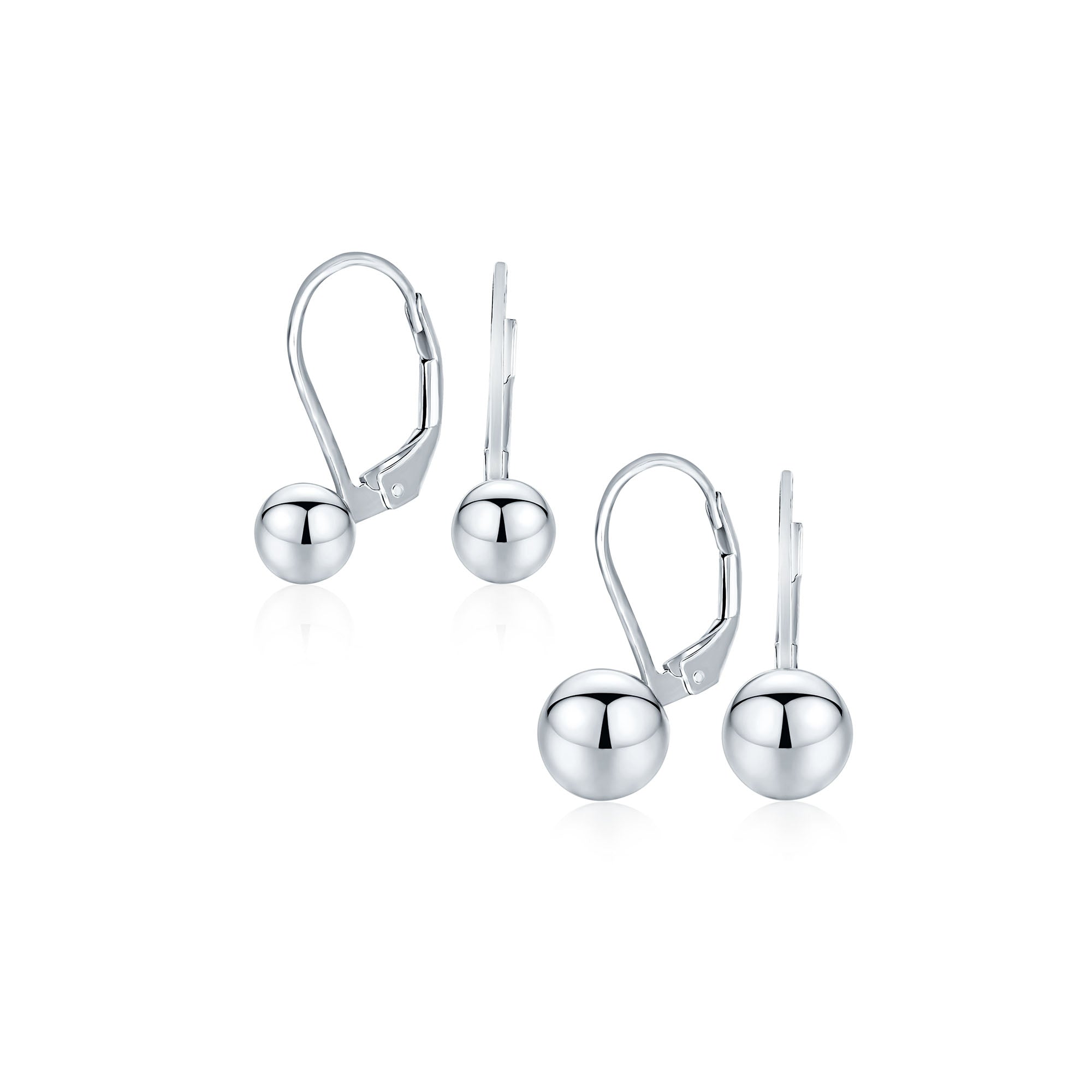 silver-ball-dangle-earrings-appl-31853-10mm_appl-31854-set-az Set of 2 Drop Ball Earrings Silver 6MM 8MM Bead Leverback - Image 1