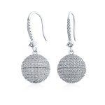 Modern Cocktail Pave CZ Statement Disco Ball Earrings Cubic Zirconia Silver Plated