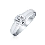 Modern Simple 1CT Cubic Zirconia CZ Bezel Set Round Solitaire Engagement Ring .925 Sterling Silver