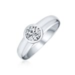 Modern Simple 1CT Cubic Zirconia CZ Bezel Set Round Solitaire Engagement Ring .925 Sterling Silver