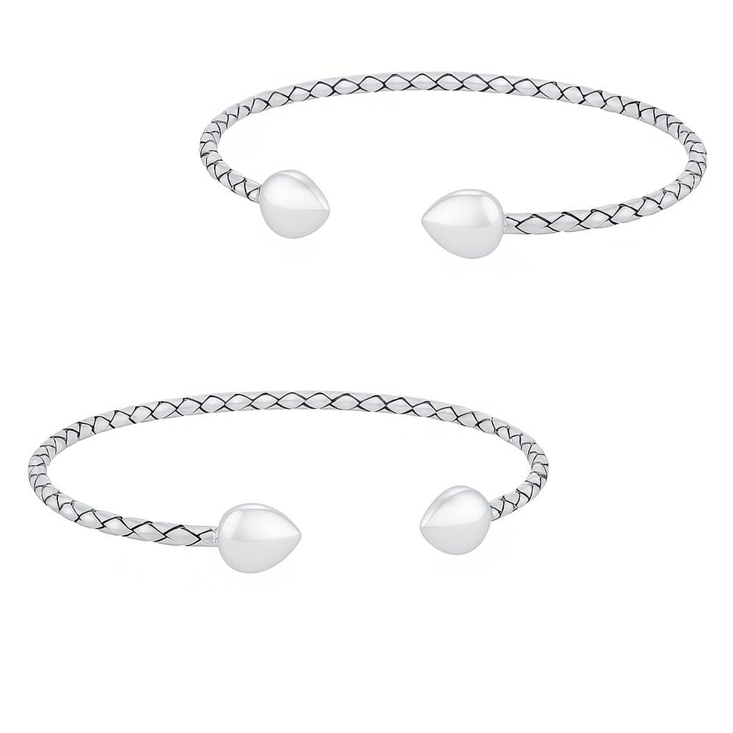 silver-bangle-baby-cute-bracelet-set-heart_apa-wib70b-set-az Set of 2 Boho Western Arrow Heart Tip Twist Stackable Bangle Bracelet Silver - Image 1