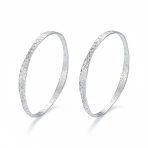 Set of 2 Modern Geometric Hammered Bangle Bracelet in Matte Sterling Silver