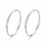 Set of 2 Modern Geometric Hammered Bangle Bracelet in Matte Sterling Silver