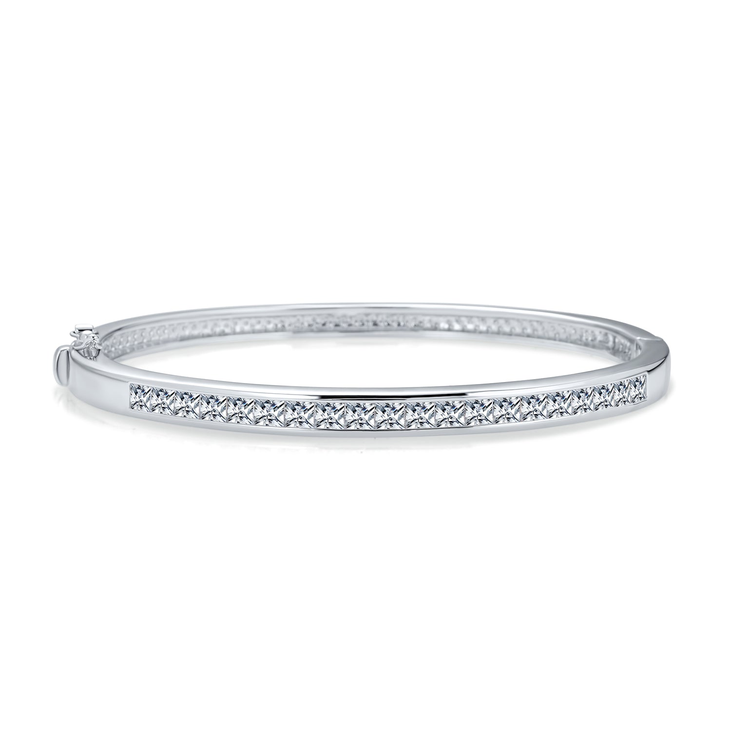 silver-bangle-cz-bracelet-pave-hsh-hsg0169_1 Cubic Zirconia Channel Set Princess Cut CZ Eternity Tennis Stackable Bangle Bracelet Fits 7-7.5" - Image 1