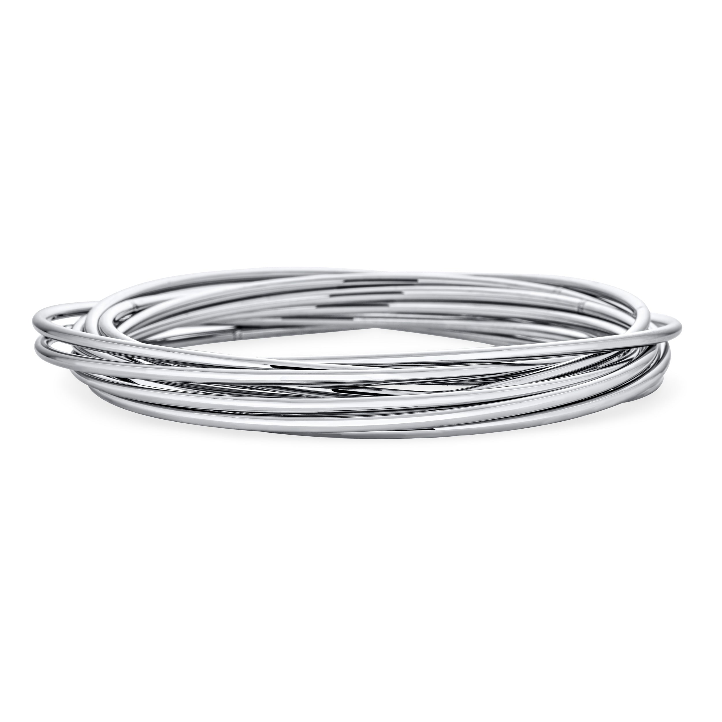 silver-bangle-shiny-hoop-bracelet_cb-36348_11 Fashion 10 Twist Interlocking Bangle Bracelets Round Smooth Thin Stainless Steel - Image 1
