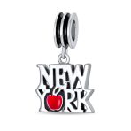 Big Apple Travel Vacation I Love New York Dangle Charm Bead .925 Sterling Silver For Bracelet