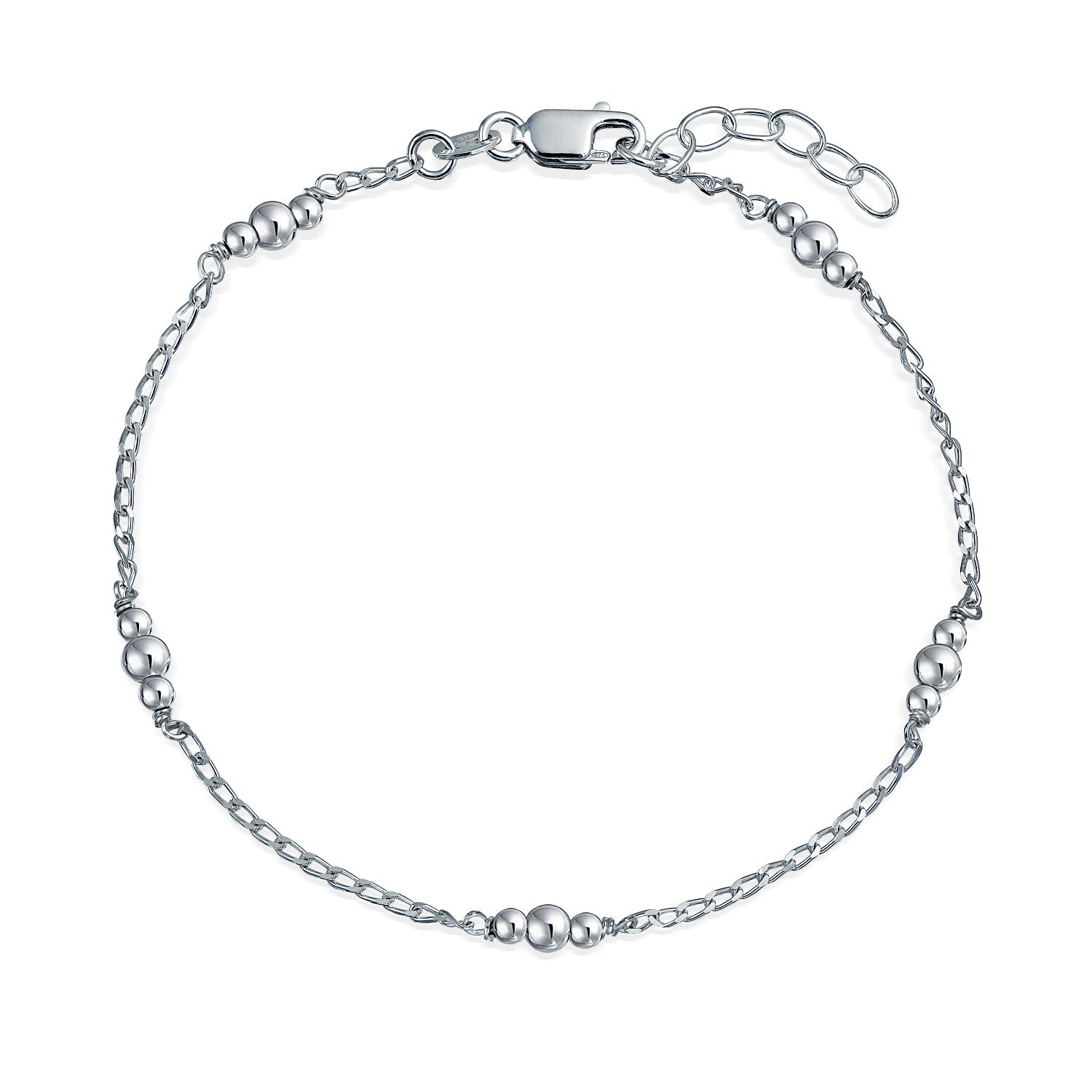 silver-beaded-ball-anklet-bracelet_srn-dj92961a-az_1 Round Ball Bead Station Anklet Ankle Bracelet Sterling Silver 9-10 Inch - Image 1
