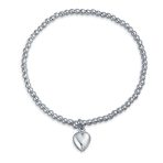 Personalize Alphabet Initial Heart Charm Ball Bead Stretch Bracelet Sterling Silver