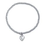 Personalize Alphabet Initial Heart Charm Ball Bead Stretch Bracelet Sterling Silver