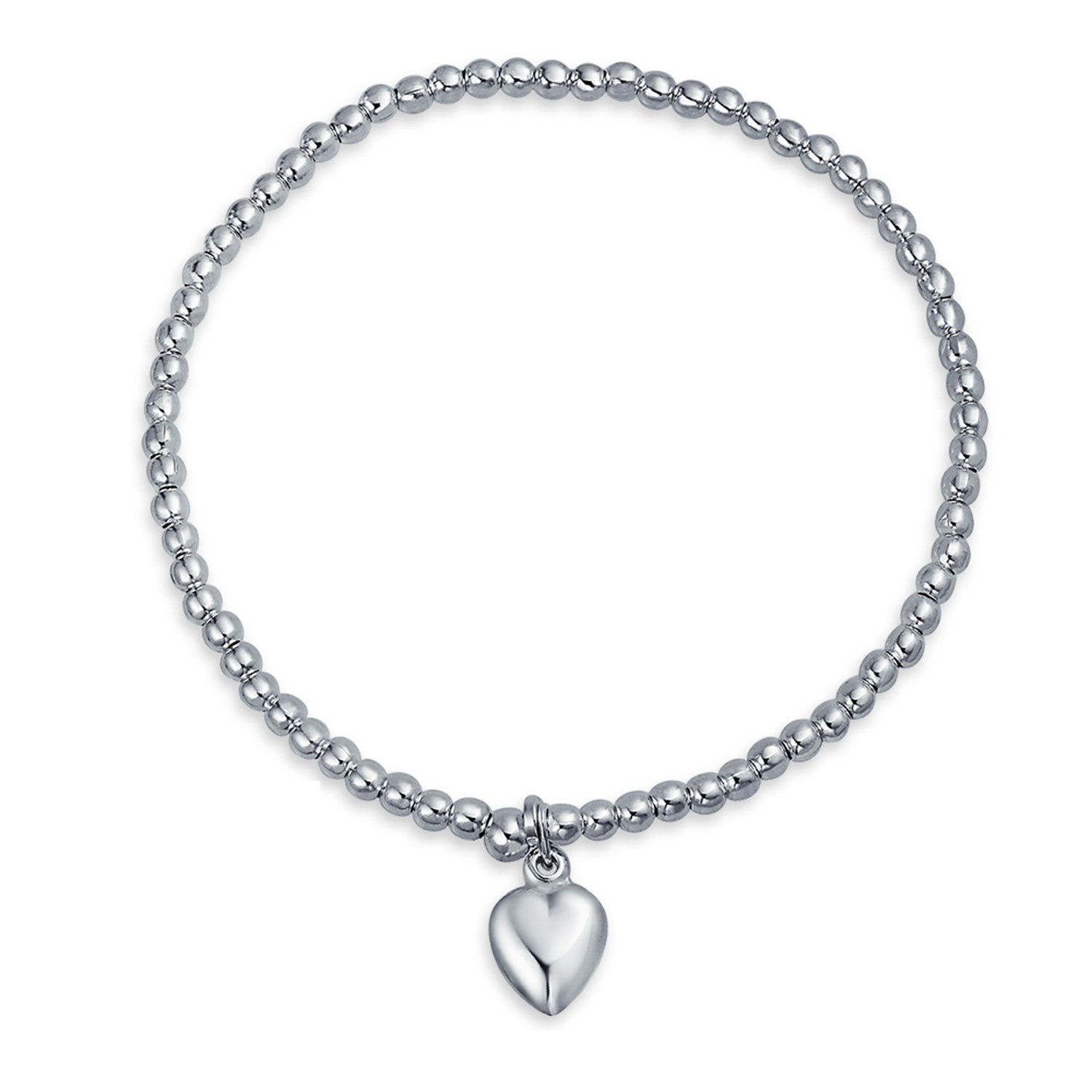 silver-beaded-heart-stretch-bracelet_appl-d07013-az_1_2 Personalize Alphabet Initial Heart Charm Ball Bead Stretch Bracelet Sterling Silver - Image 1