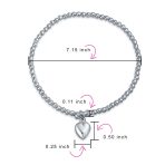 Romantic Heart Charm Stretch Bracelet & Huggie Hoop Earrings Set Sterling Silver - Image 6