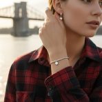 Romantic Heart Charm Stretch Bracelet & Huggie Hoop Earrings Set Sterling Silver - Image 2