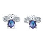 Vintage Art Deco CZ Stud Earrings with Jade and Pearl Bumble Bee Design - Image 3