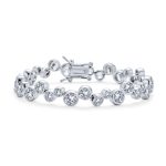 Zig Zag Geometric CZ Cubic Zirconia Bezel Set Bubble Tennis Bracelet Silver Plated 7 Inch
