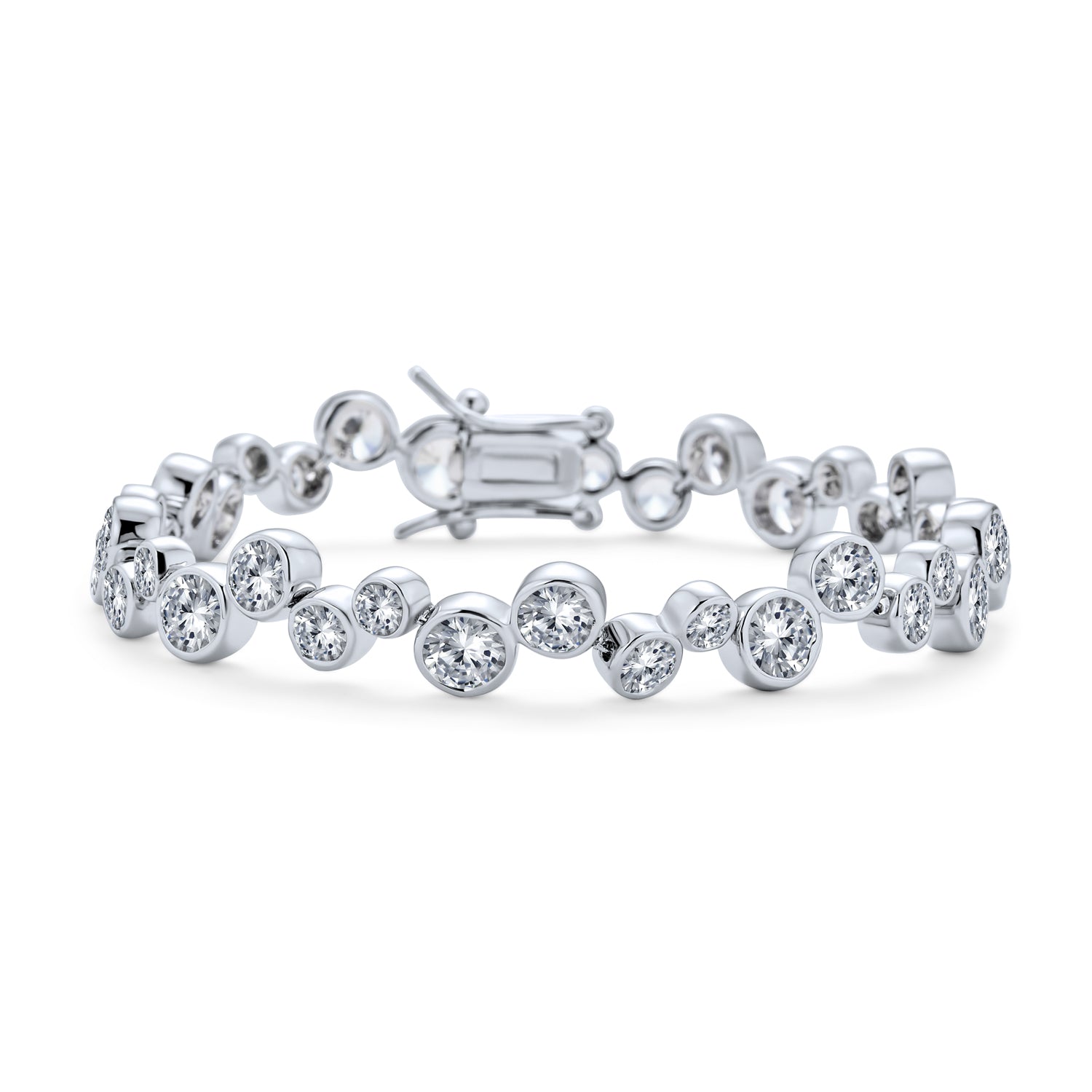 silver-bezel-bubble-bracelet-tennis-spcr1528_1 Zig Zag Geometric CZ Cubic Zirconia Bezel Set Bubble Tennis Bracelet Silver Plated 7 Inch - Image 1