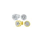 Set of 2 Martini Bezel Set CZ Stud Earrings Gold Plated Sterling Silver 5MM