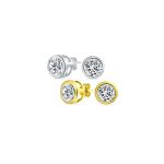 Set of 2 Martini Bezel Set CZ Stud Earrings Gold Plated Sterling Silver 5MM