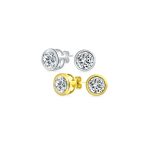 Set of 2 Martini Bezel Set CZ Stud Earrings Gold Plated Sterling Silver 5MM - Image 2