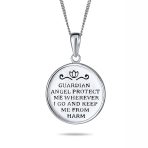 Round Medallion Disc Guardian Angel Pendant Necklace in Sterling Silver - Image 2