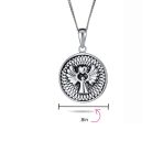 Round Medallion Disc Guardian Angel Pendant Necklace in Sterling Silver - Image 4
