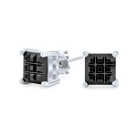 Black Invisible Cut Square Princess CZ Stud Earrings Sterling Silver