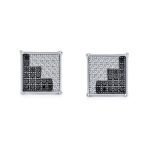 Geometric Two Tone Zig Zag CZ Stud Earrings for Men in Sterling Silver - Image 3