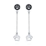 Set of 2 Pet BFF Black Enamel Paw Dangle & Heart Stud Earrings Sterling Silver - Image 6
