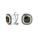 Black Onyx Cubic Zirconia Stud Earrings Silver Gold Brass