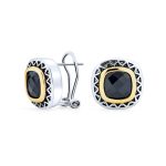 Black Onyx Cubic Zirconia Stud Earrings Silver Gold Brass