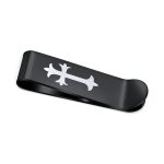 Two Tone Silver Black Stainless Steel Fleur de Lis Cross Men's Money Clip Holder