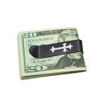Two Tone Silver Black Stainless Steel Fleur de Lis Cross Men's Money Clip Holder - Image 3