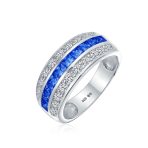 Art Deco Pink Blue CZ Cocktail Statement Ring Silver - Image 3