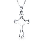 Silver Opal CZ Cross Pendant Necklace 18in Chain - Image 4