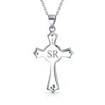 Silver Opal CZ Cross Pendant Necklace 18in Chain - Image 7