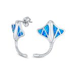 Nautical Blue Created Opal Inlay Large Stingray Stud Earrings .925 Sterling Silver