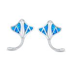 Nautical Blue Created Opal Inlay Large Stingray Stud Earrings .925 Sterling Silver - Image 2