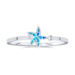 Nautical Starfish Blue Opal Bangle Bracelet in Polished Sterling Silver