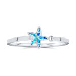 Nautical Starfish Blue Opal Bangle Bracelet in Polished Sterling Silver