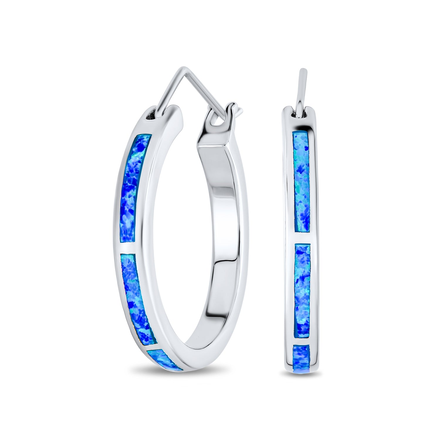 silver-blue-opal-hoops-earrings-jf-a30259-bl_1 Created White Blue Opal Inlay Hoop Huggie Earrings Rose Sterling Silver - Image 1